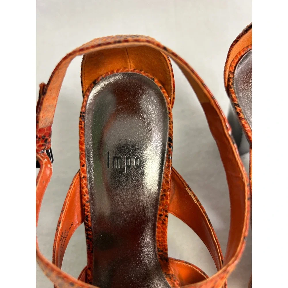 Mob Wife Animal Print Impo Womens‎ 9M Orange Snakeskin Caged Block Heel Sandals